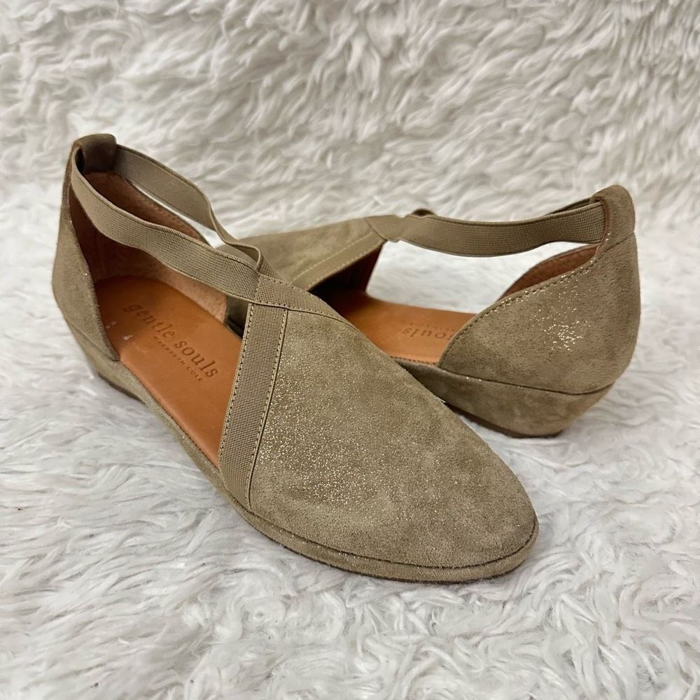 Gentle Souls Womens Natalia‎ Beige Metallic Leather Demi Wedge Shoes size 7